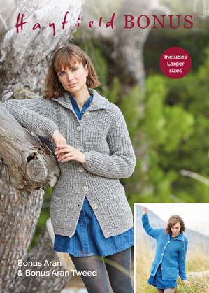 Hayfield 8229 Knitted Cardigans in Hayfield Bonus Aran/Tweed (#4) weight yarn. For adults from 32"/34" to 52"/54".